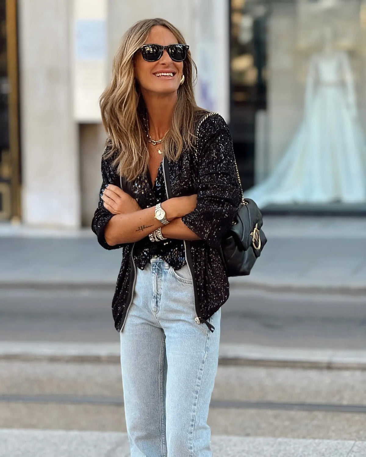 Blazer Donna con Paillettes, Vestibilità Regular