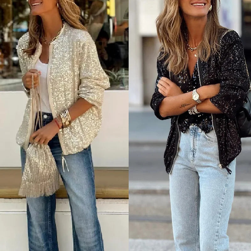 Blazer Donna con Paillettes, Vestibilità Regular