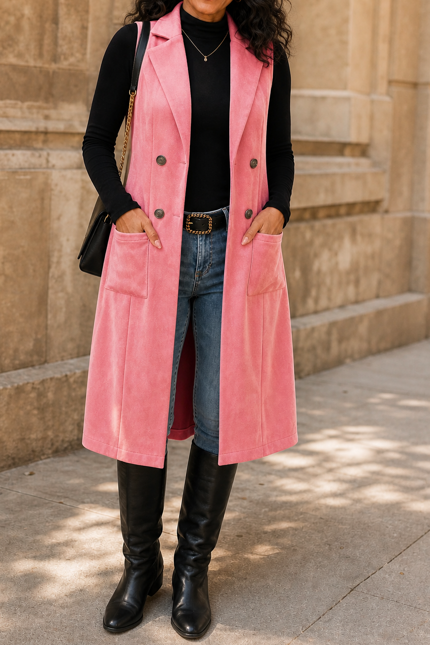 Gilet Lungo Donna Senza Maniche Aperto Davanti
