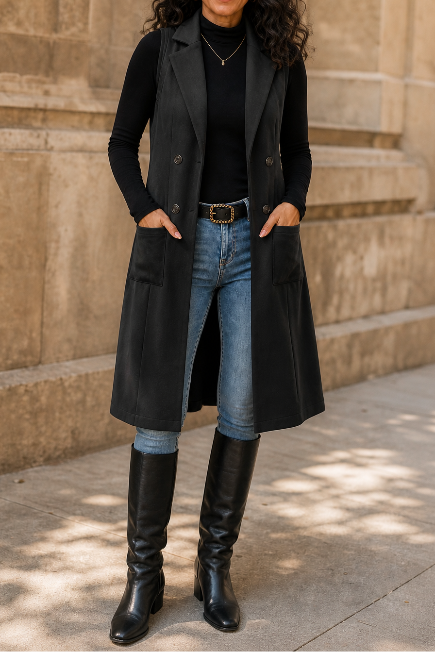 Gilet Lungo Donna Senza Maniche Aperto Davanti