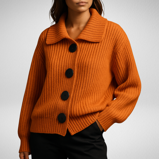 Cardigan Donna Oversize in Maglia a Coste con Bottoni Grandi