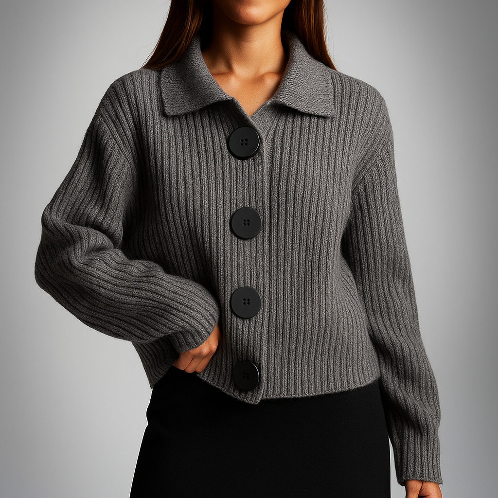 Cardigan Donna Oversize in Maglia a Coste con Bottoni Grandi