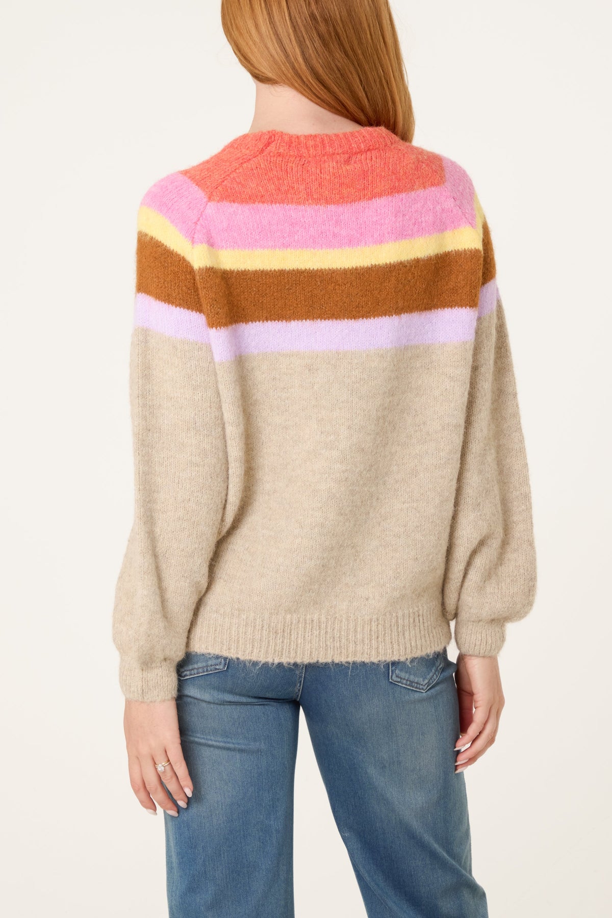 Maglione Donna a Righe Multicolor con Maniche a Palloncino