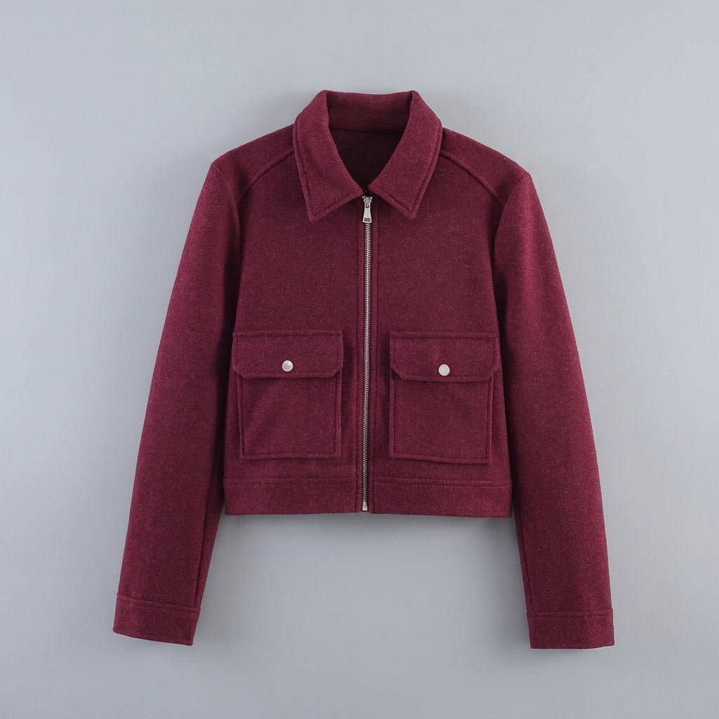 Udine Cropped Jacket — Wine, flat lay front on grey seamless