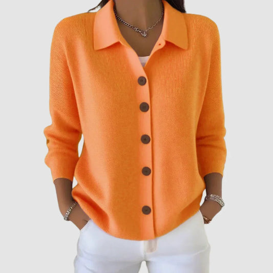 Cardigan Donna in Maglia a Coste con Colletto e Bottoni