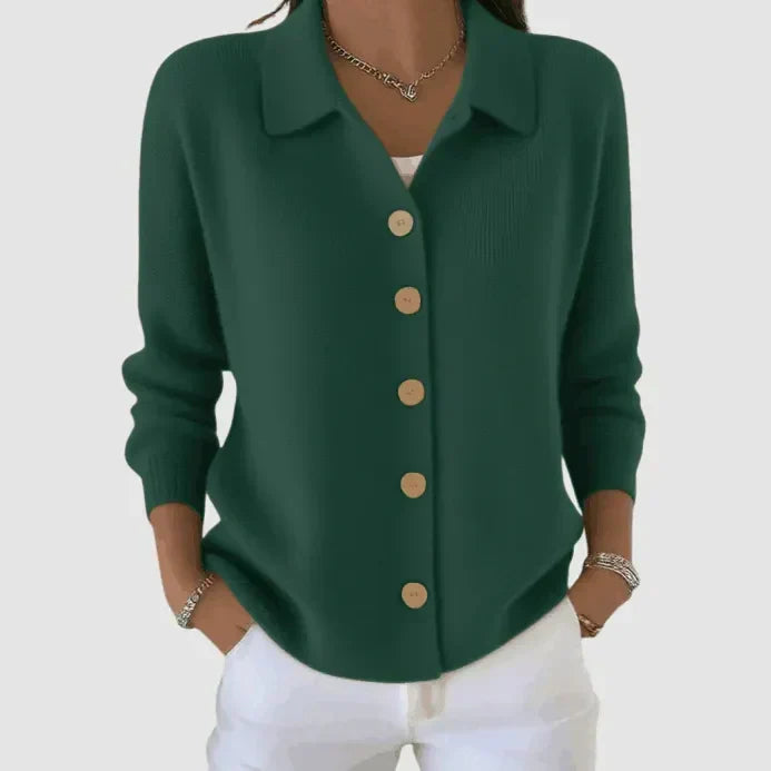 Cardigan Donna in Maglia a Coste con Colletto e Bottoni