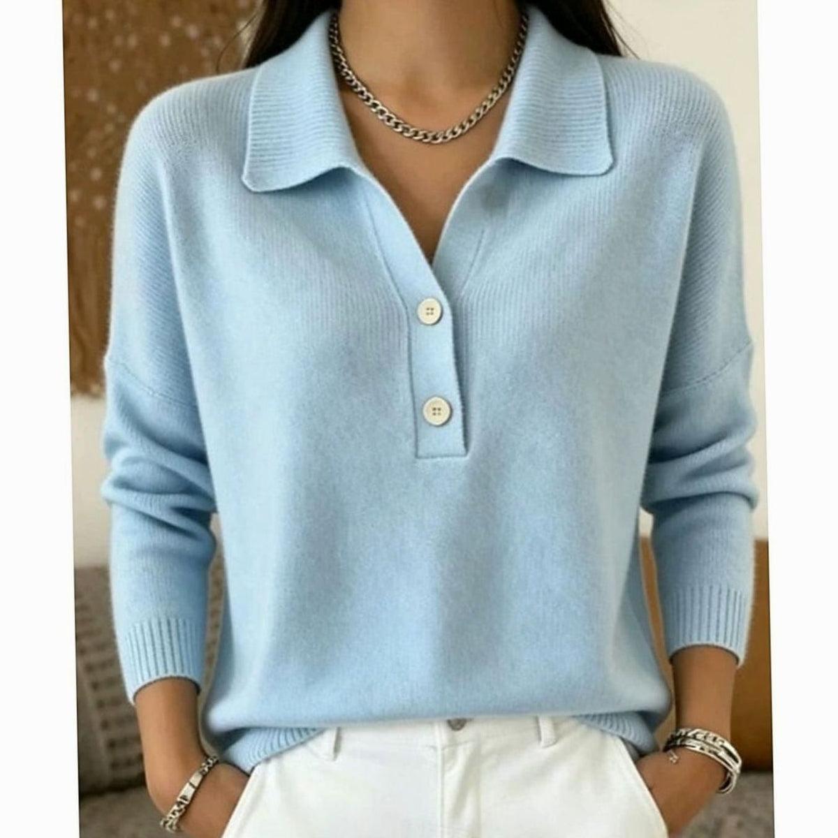 Maglione Donna Collo Polo con Scollo Abbottonato