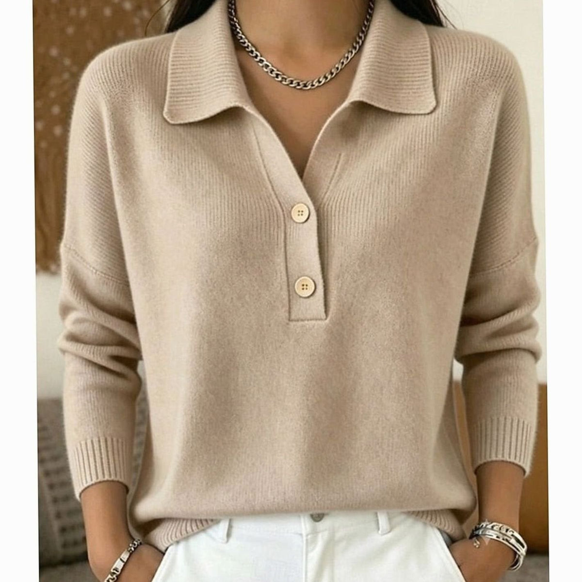 Maglione Donna Collo Polo con Scollo Abbottonato