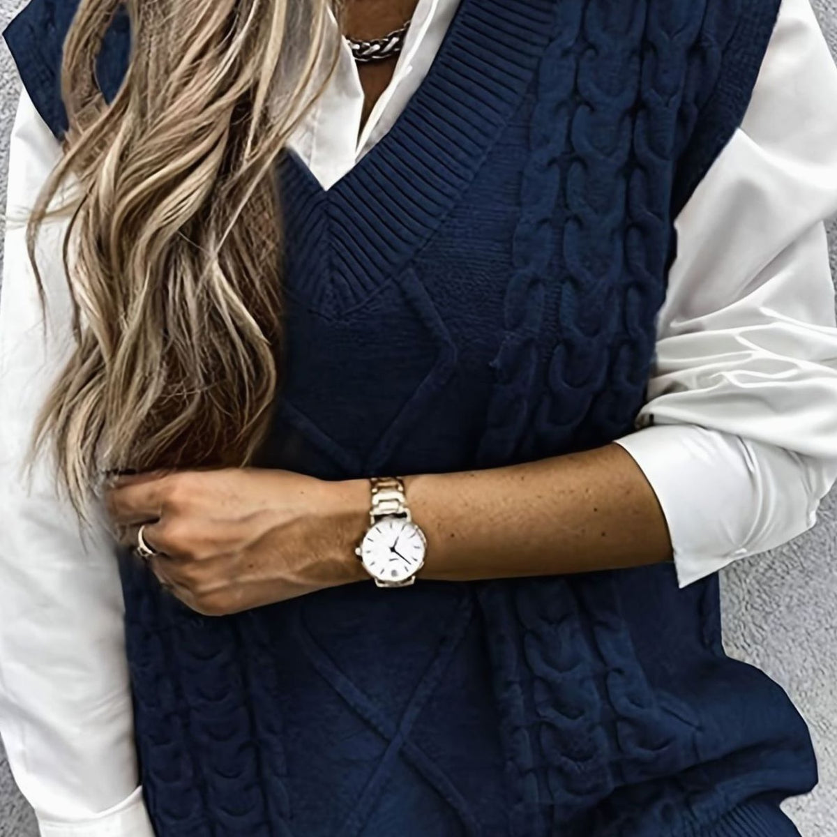 Gilet Donna in Tricot a Trecce con Scollo a V