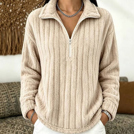 Maglione Donna con Zip Corta in Pile Costinato Morbido