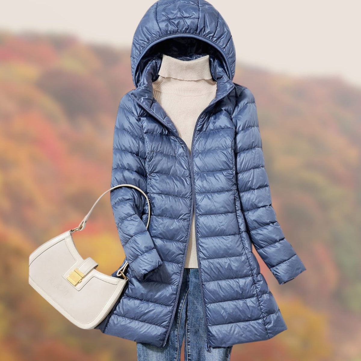Piumino Lungo Donna con Cappuccio Slim Fit Imbottito