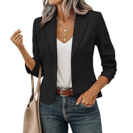 Blazer Donna Corto Sartoriale con Bottoni Decorativi e Manica 3/4