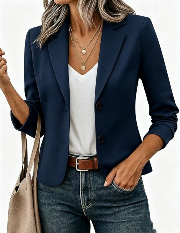 Blazer Donna Corto Sartoriale con Bottoni Decorativi e Manica 3/4