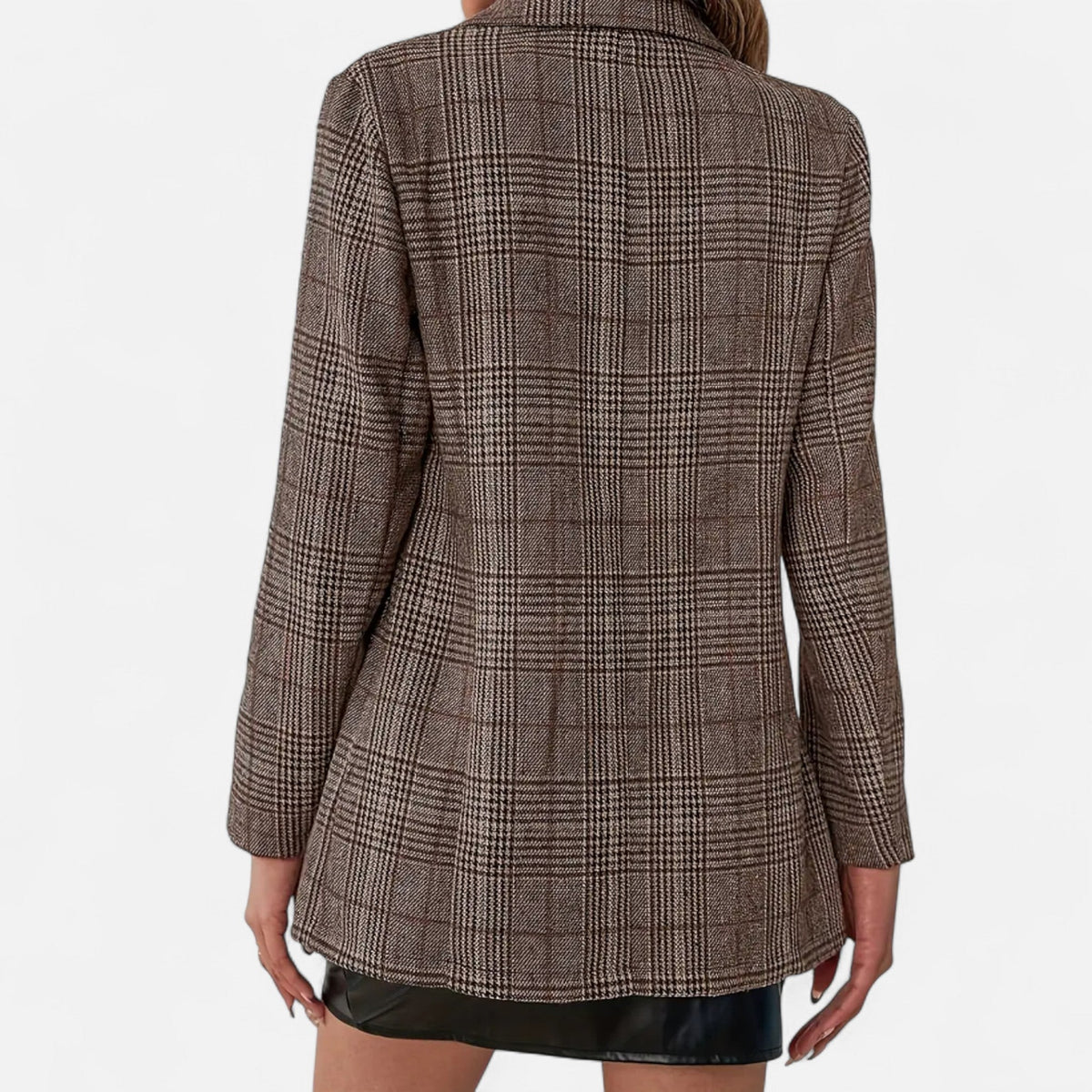 Blazer Donna a Quadri con Collo a Revers e Tasche con Patta