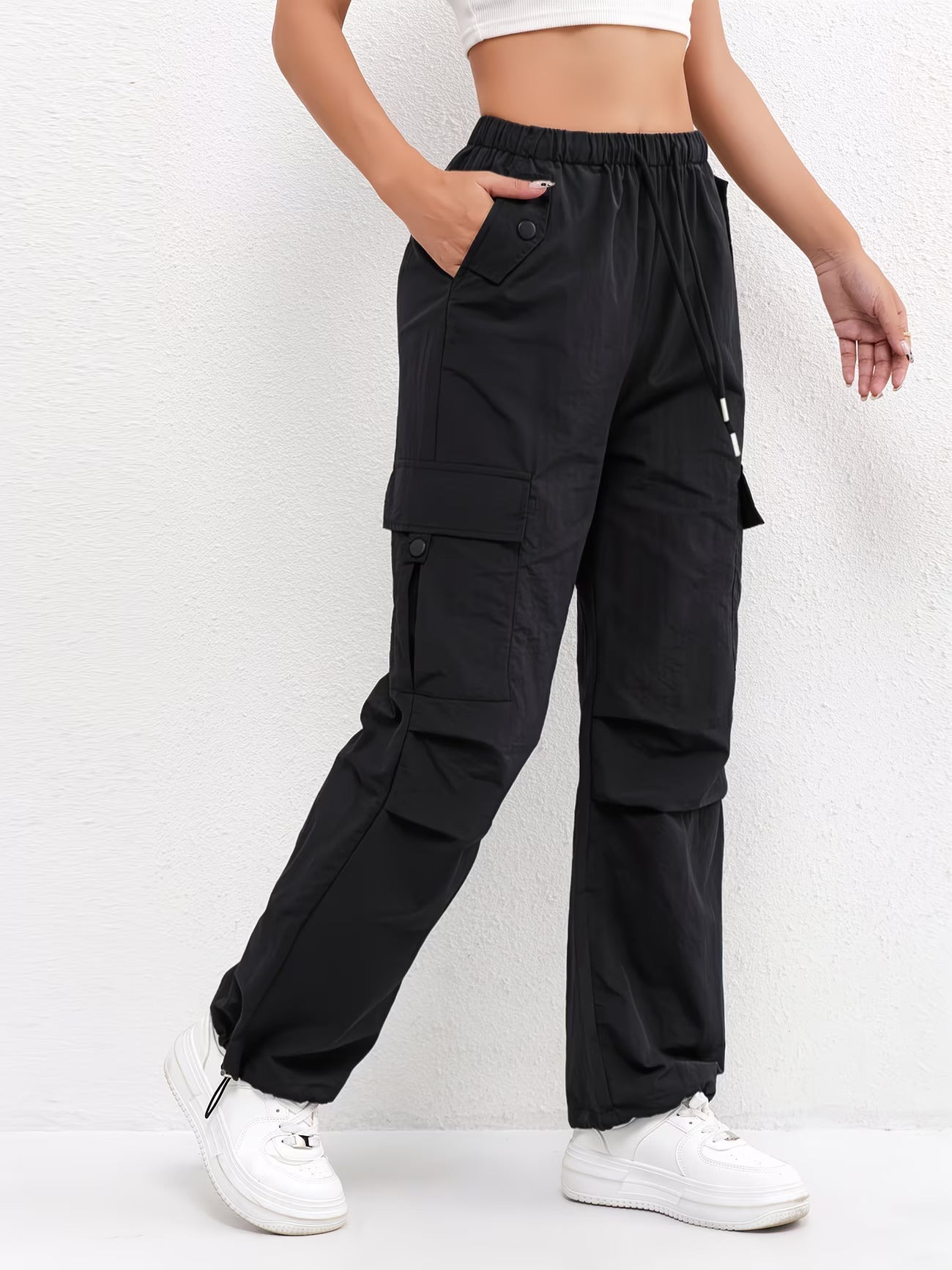 Pantaloni Cargo Donna con Coulisse - Pantaloni Casual Estivi con Tasche