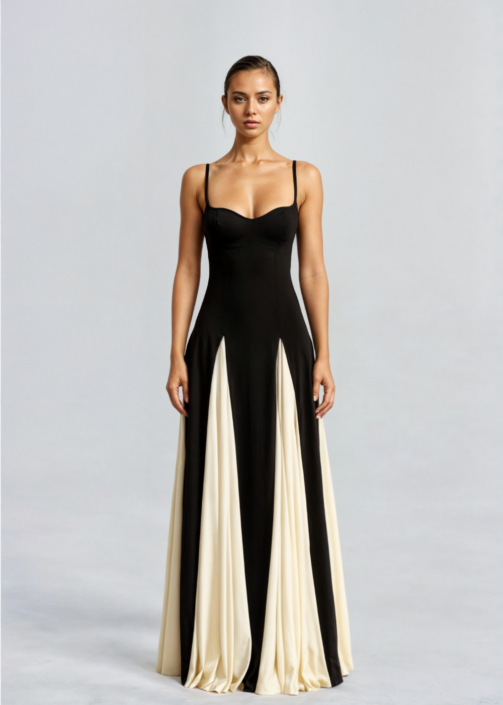 Abito Maxi Donna Elegante Bianco e Nero
