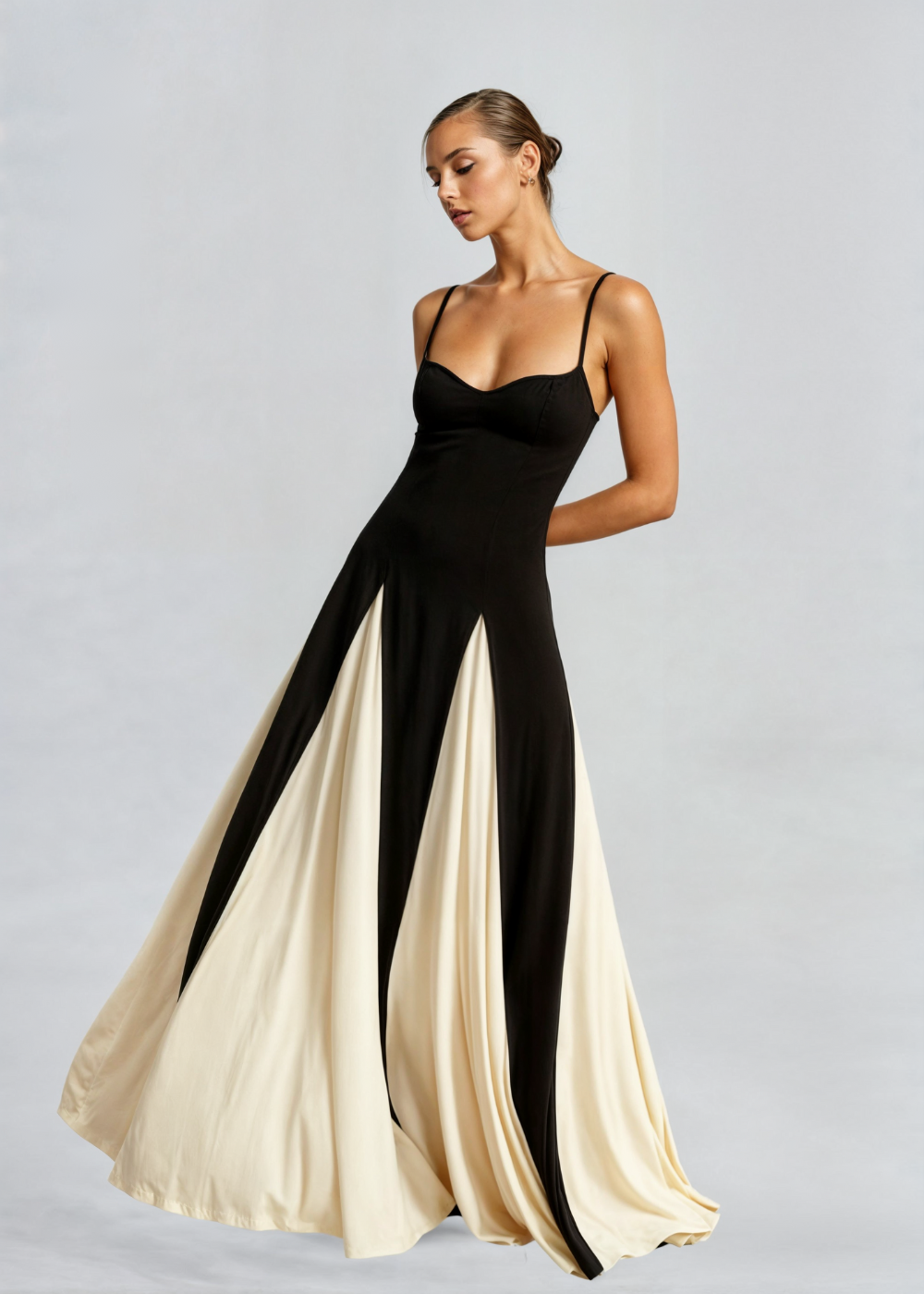 Abito Maxi Donna Elegante Bianco e Nero