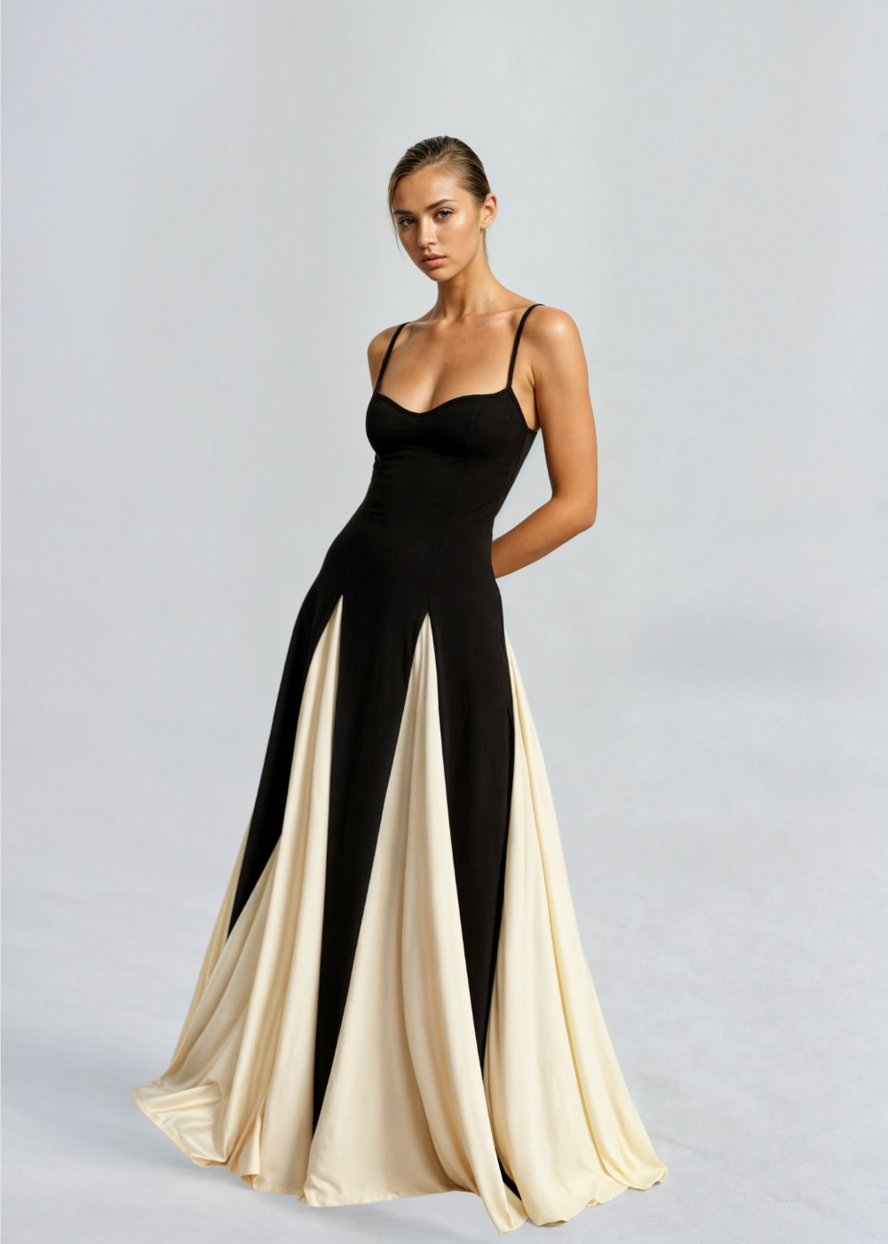 Abito Maxi Donna Elegante Bianco e Nero