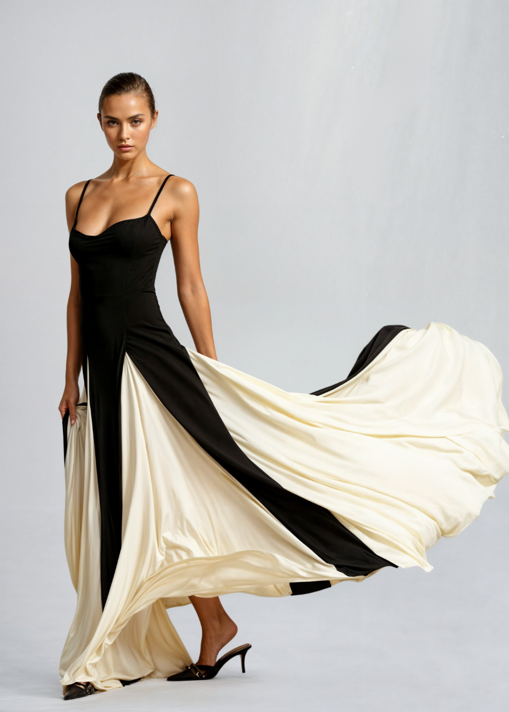 Abito Maxi Donna Elegante Bianco e Nero