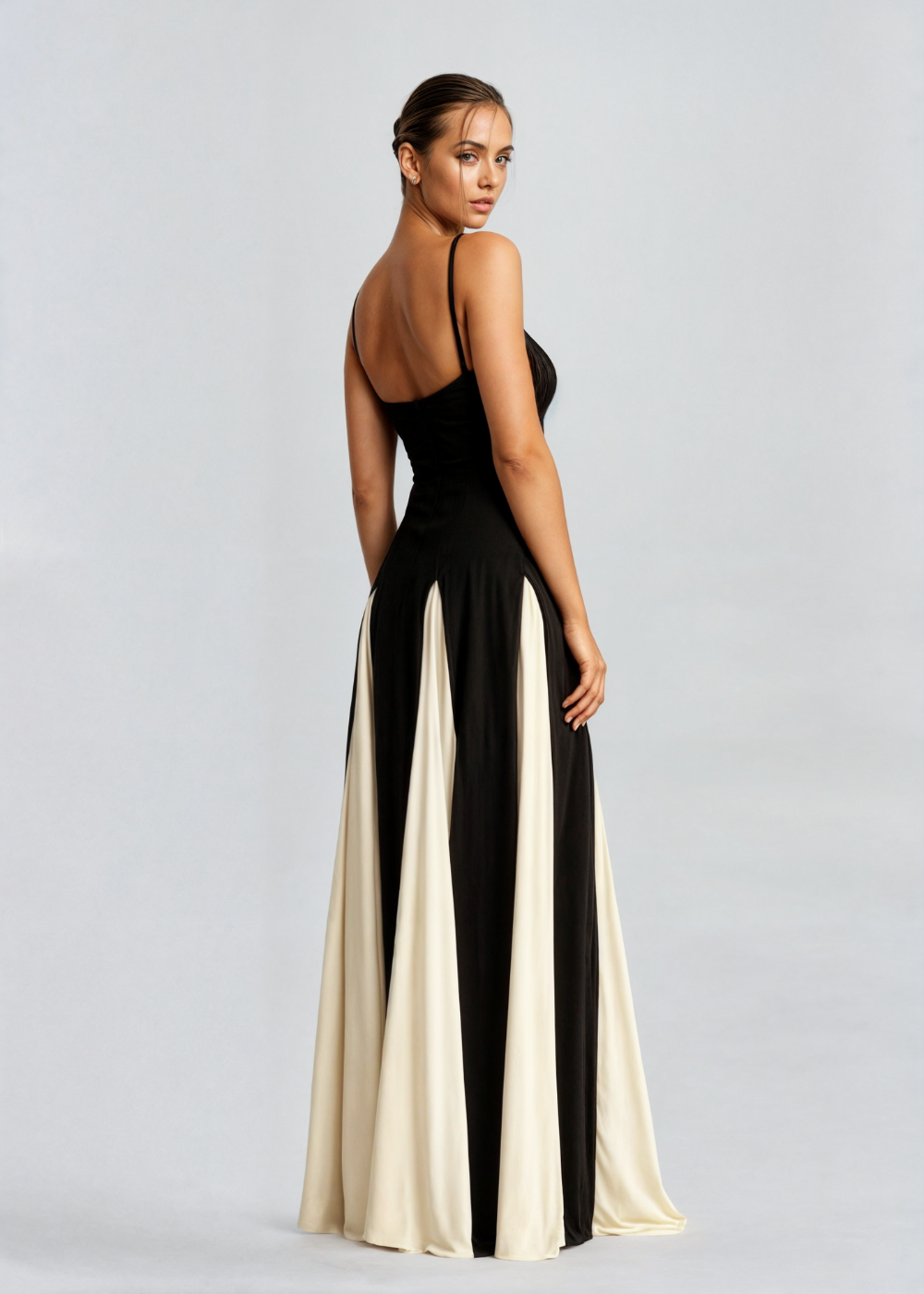 Abito Maxi Donna Elegante Bianco e Nero