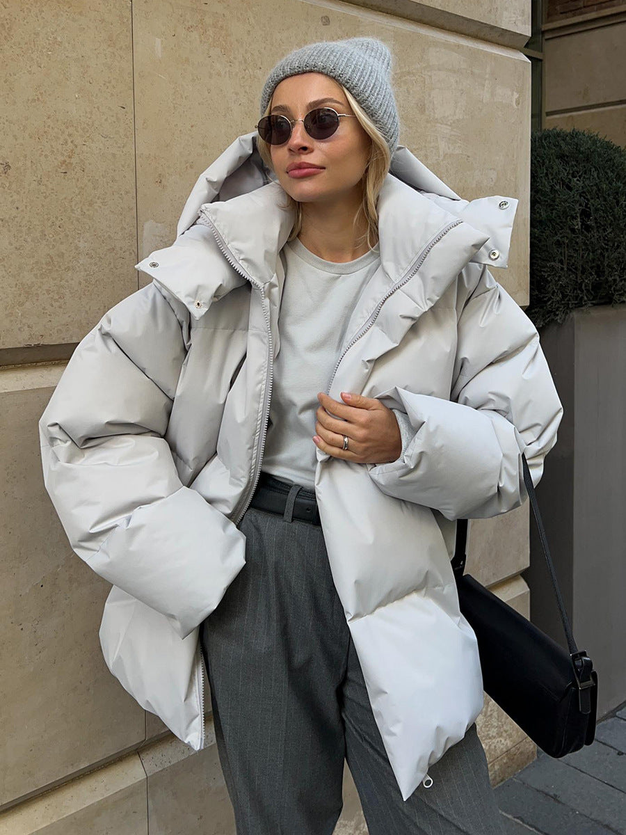 Piumino Donna Trapuntato con Cappuccio e Zip Frontale