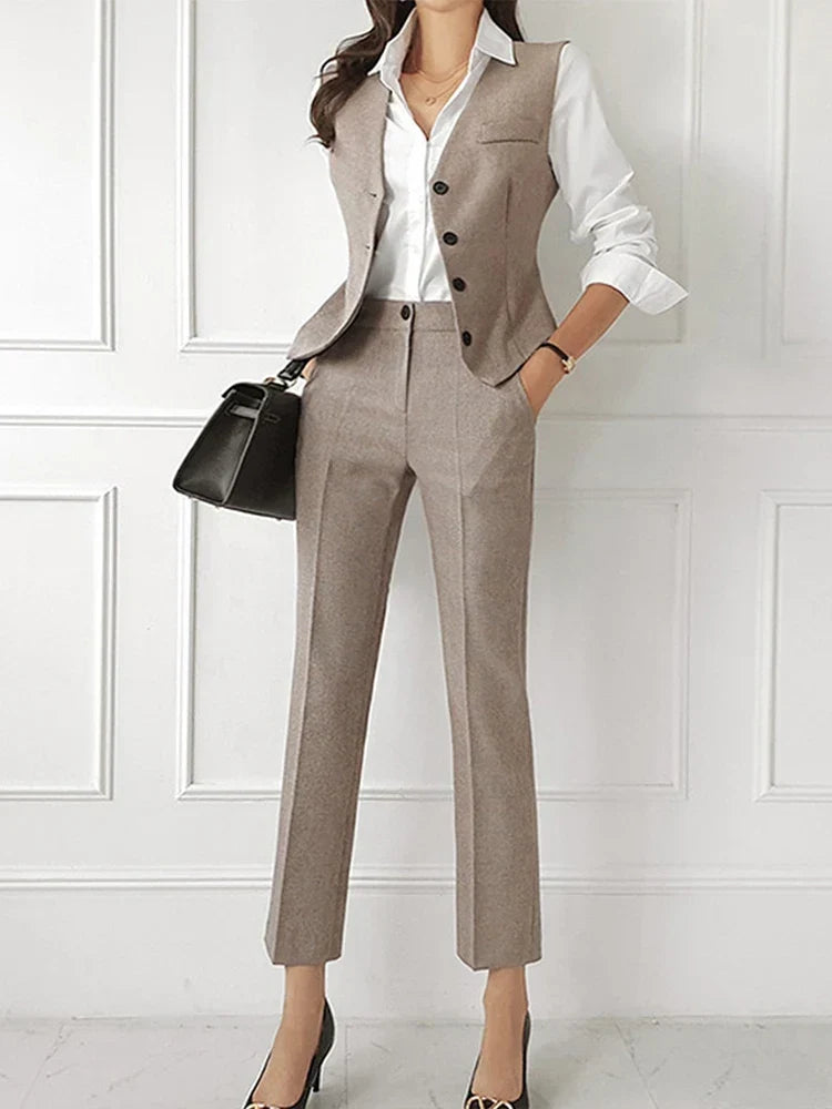 Completo Donna Tre Pezzi Blazer con Revers a Lancia Kaki