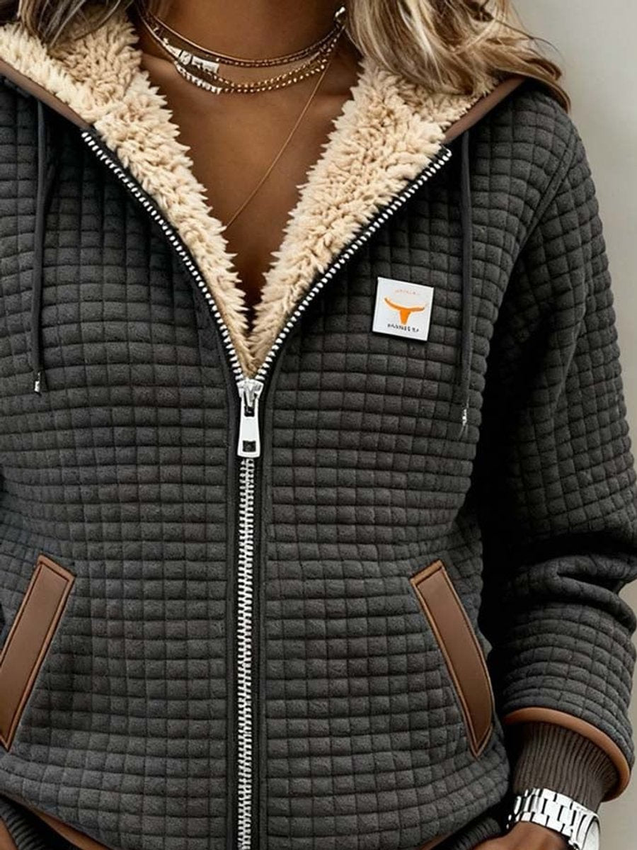 Christine Brewer Lily women's quilted fleece-lined hooded full-zip jacket, showing the outerwear's cozy fleece interior and stylish quilted design.
