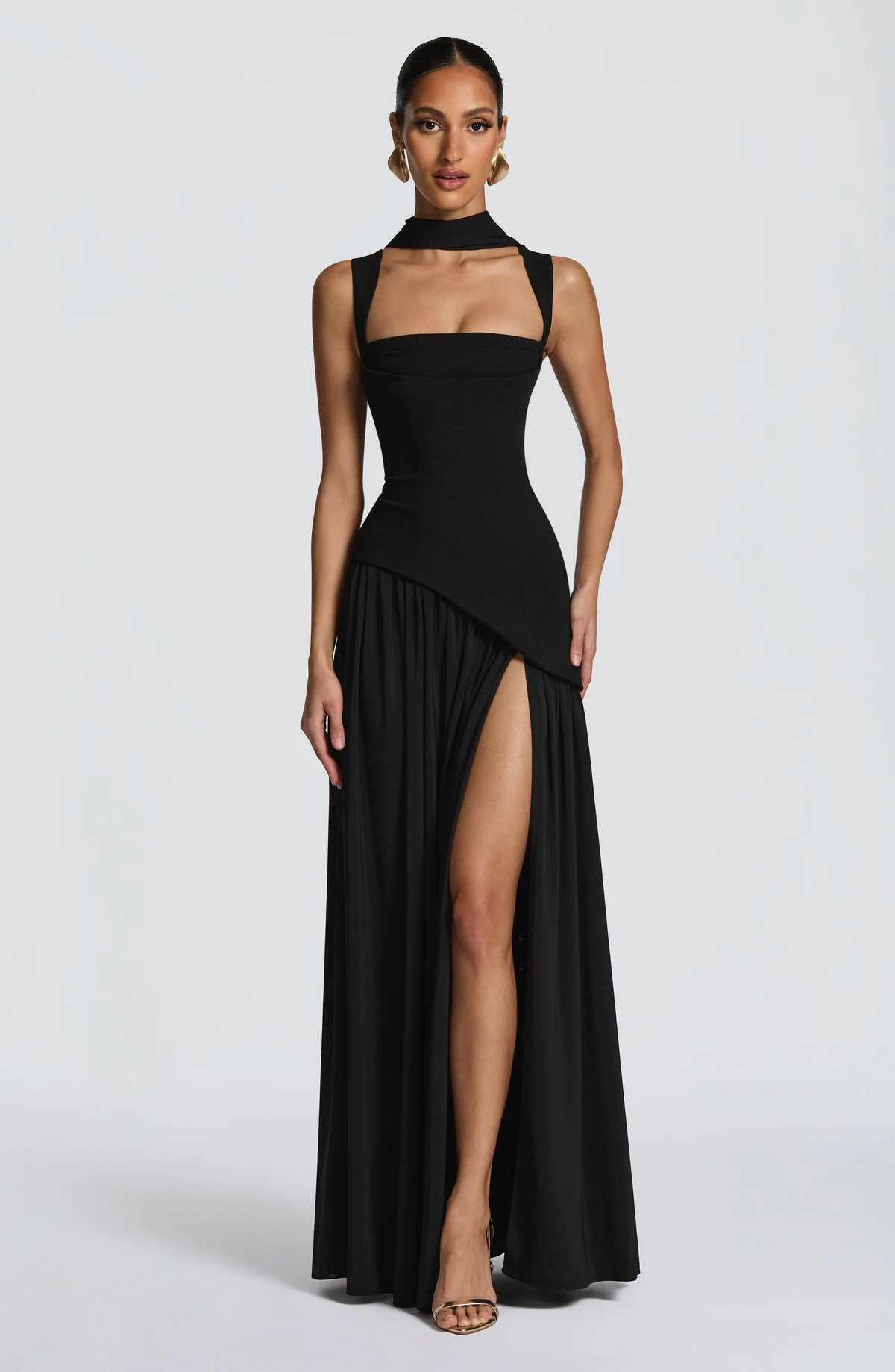 Abito Lungo Donna in Raso con Spalline Regolabili