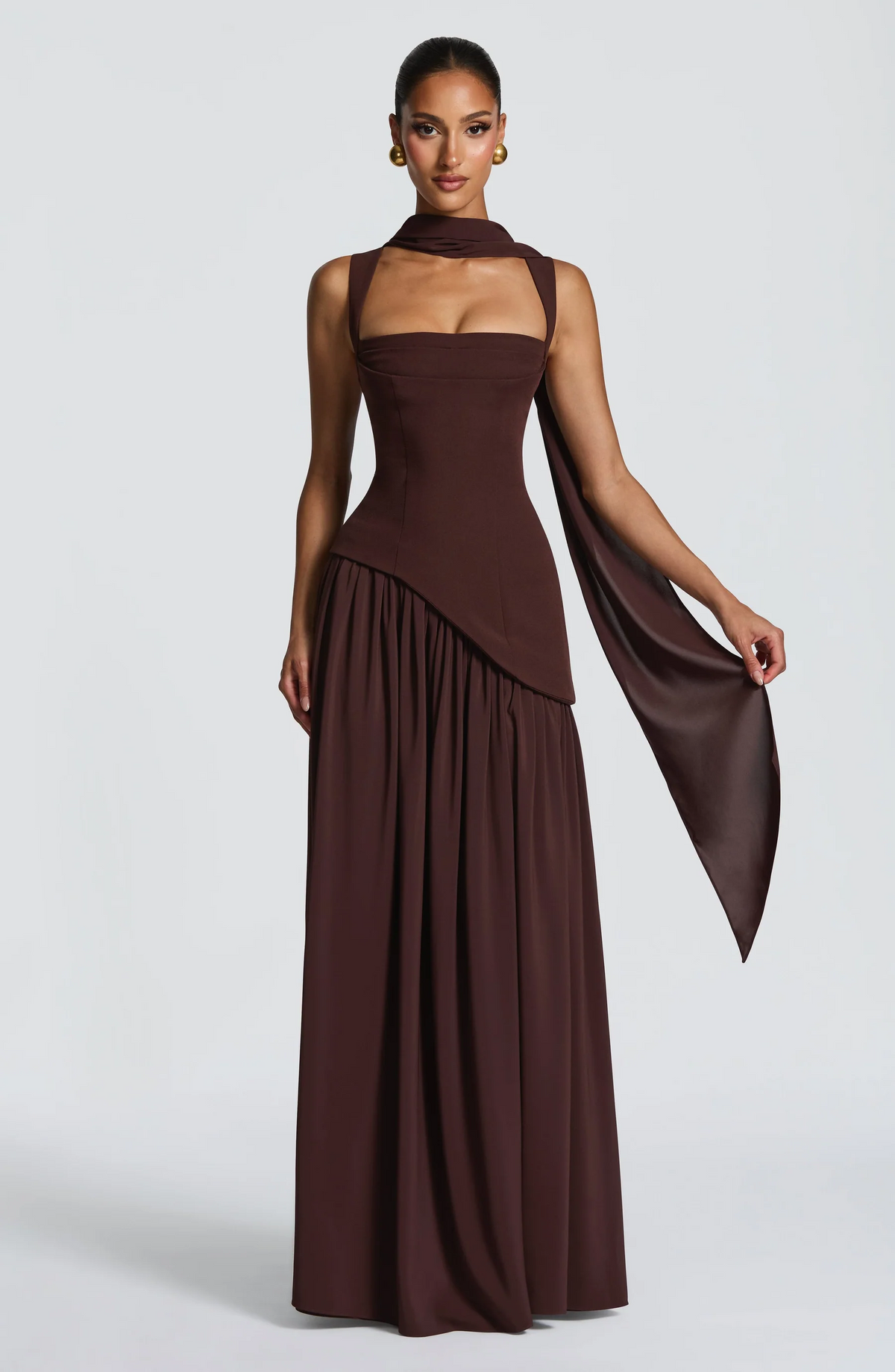 Abito Lungo Donna in Raso con Spalline Regolabili