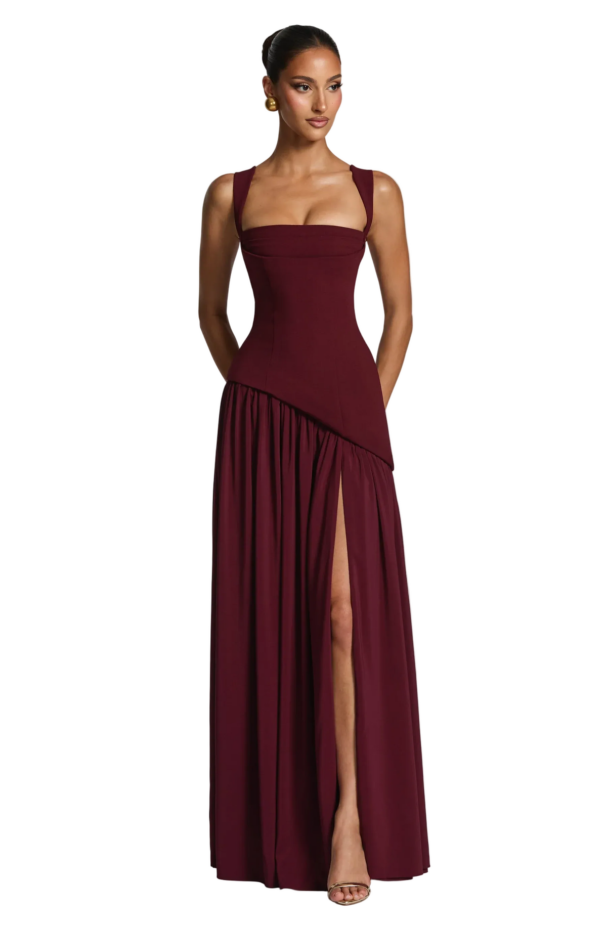Abito Lungo Donna in Raso con Spalline Regolabili