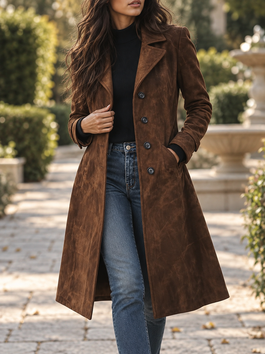 Trench Donna Monopetto con Collo a Revers e Tasche Laterali