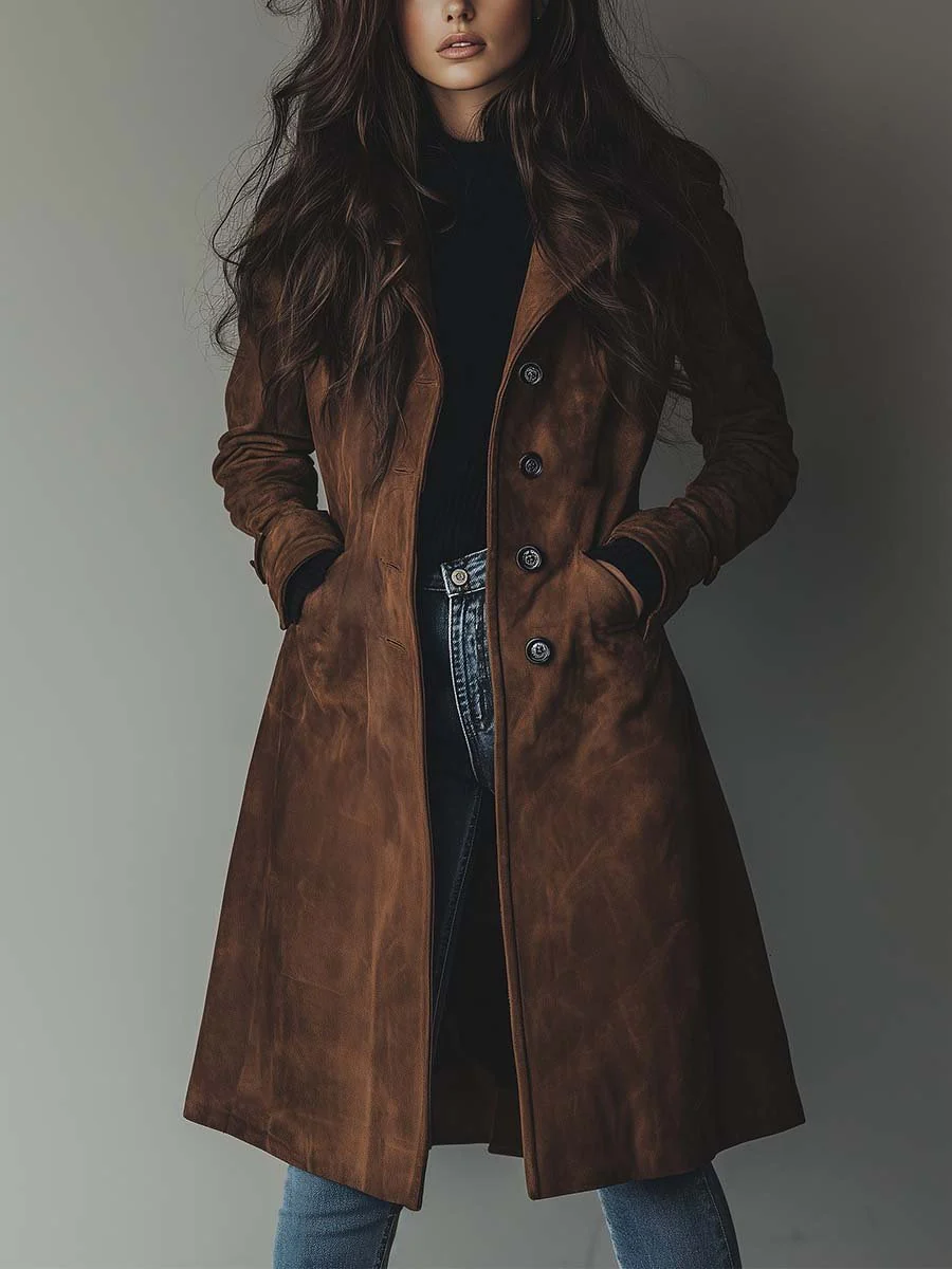 Trench Donna Monopetto con Collo a Revers e Tasche Laterali