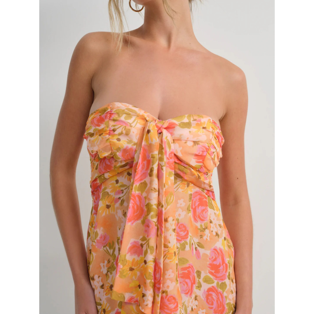 Vestito Donna Mini Floreale Senza Spalline da Cerimonia