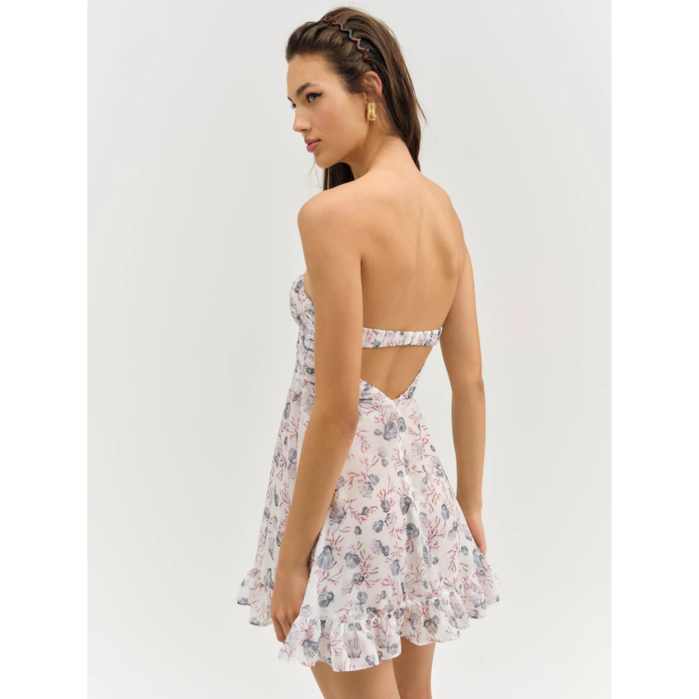 Vestito Donna Mini Floreale Senza Spalline da Cerimonia