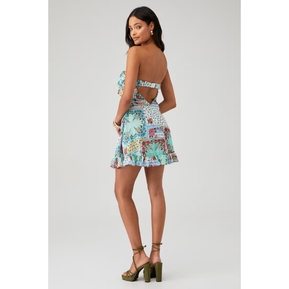 Vestito Donna Mini Floreale Senza Spalline da Cerimonia