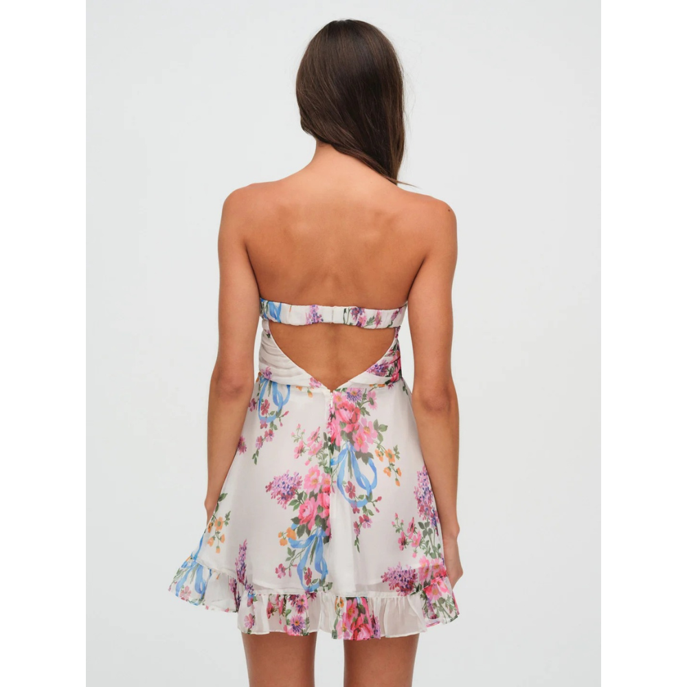 Vestito Donna Mini Floreale Senza Spalline da Cerimonia
