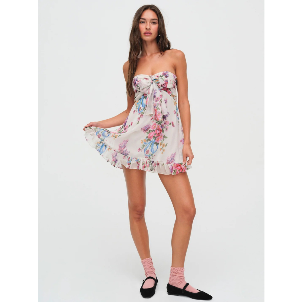 Vestito Donna Mini Floreale Senza Spalline da Cerimonia
