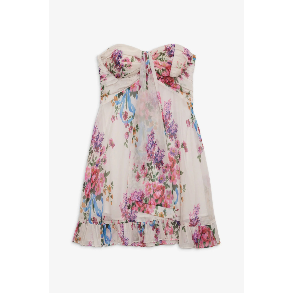 Vestito Donna Mini Floreale Senza Spalline da Cerimonia