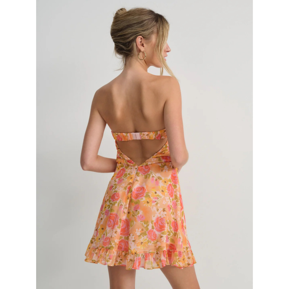 Vestito Donna Mini Floreale Senza Spalline da Cerimonia