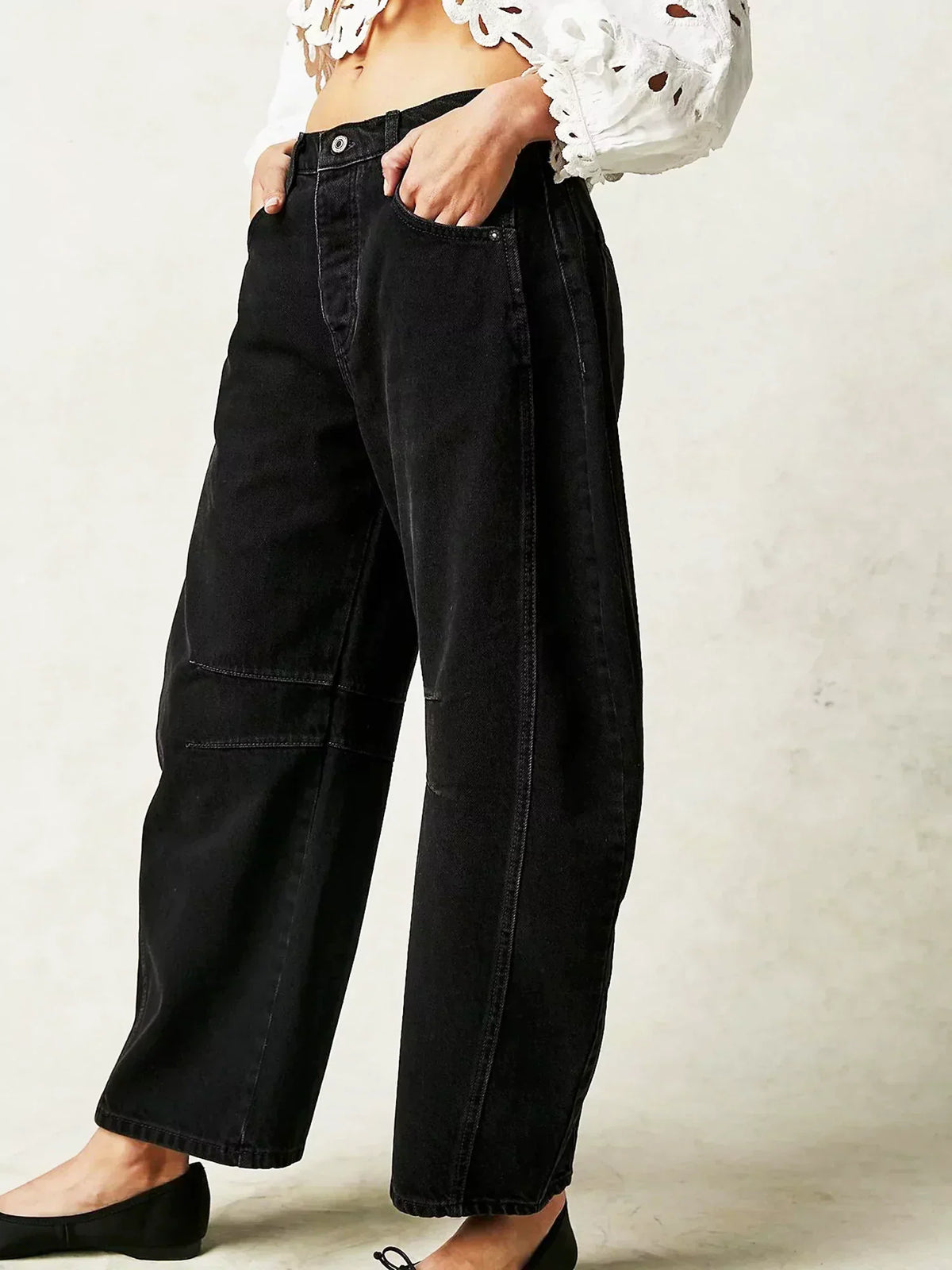 Jeans Donna a Gamba Larga Vita Alta in Denim