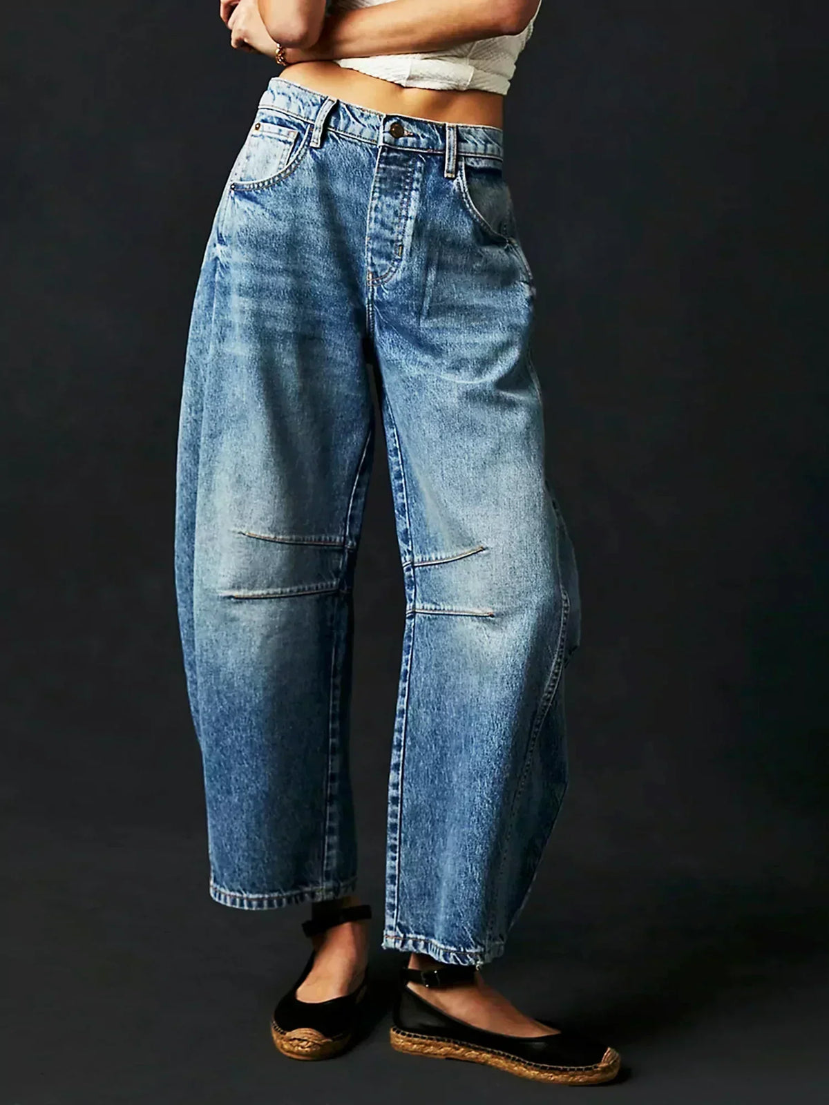 Jeans Donna a Gamba Larga Vita Alta in Denim