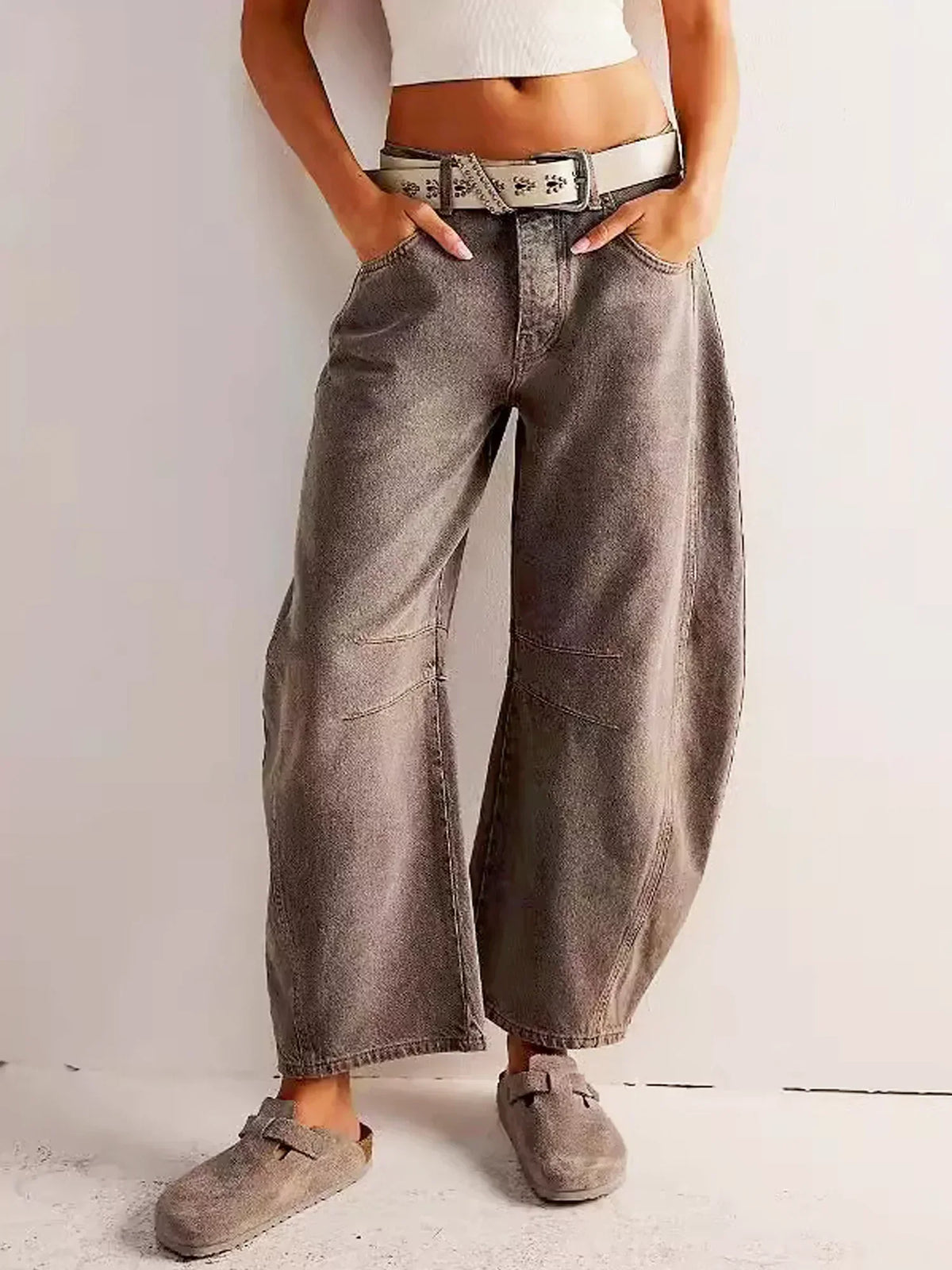 Jeans Donna a Gamba Larga Vita Alta in Denim