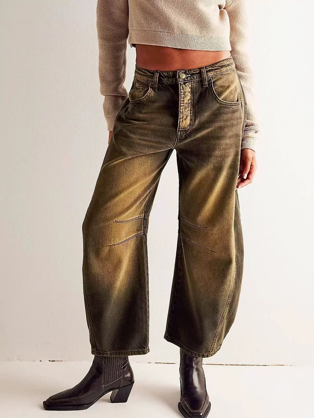 Jeans Donna a Gamba Larga Vita Alta in Denim