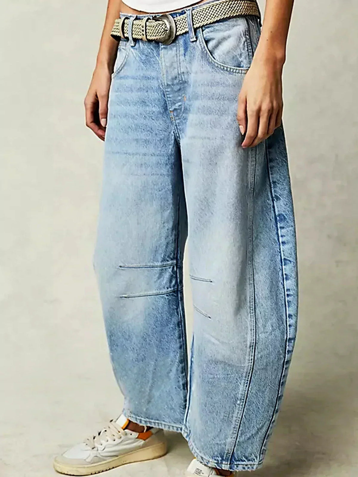 Jeans Donna a Gamba Larga Vita Alta in Denim