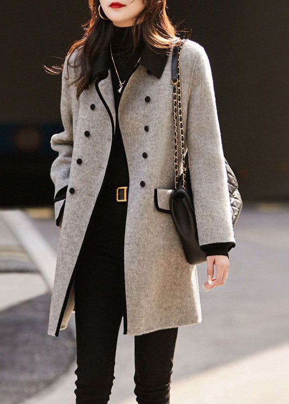 Cappotto Donna in Lana Doppiopetto con Bordi a Contrasto