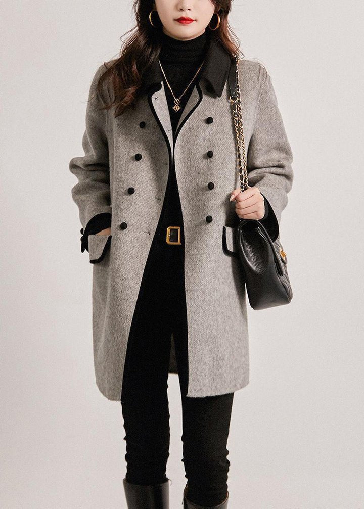 Cappotto Donna in Lana Doppiopetto con Bordi a Contrasto