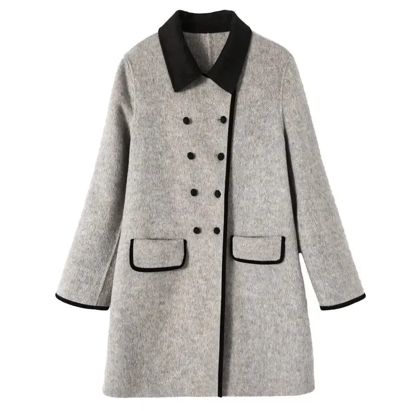Cappotto Donna in Lana Doppiopetto con Bordi a Contrasto