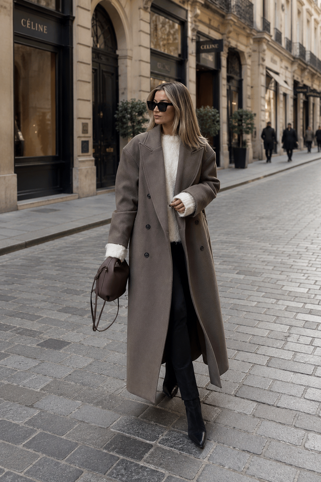 Cappotto Donna Lana Lungo Doppiopetto con Collo a Revers
