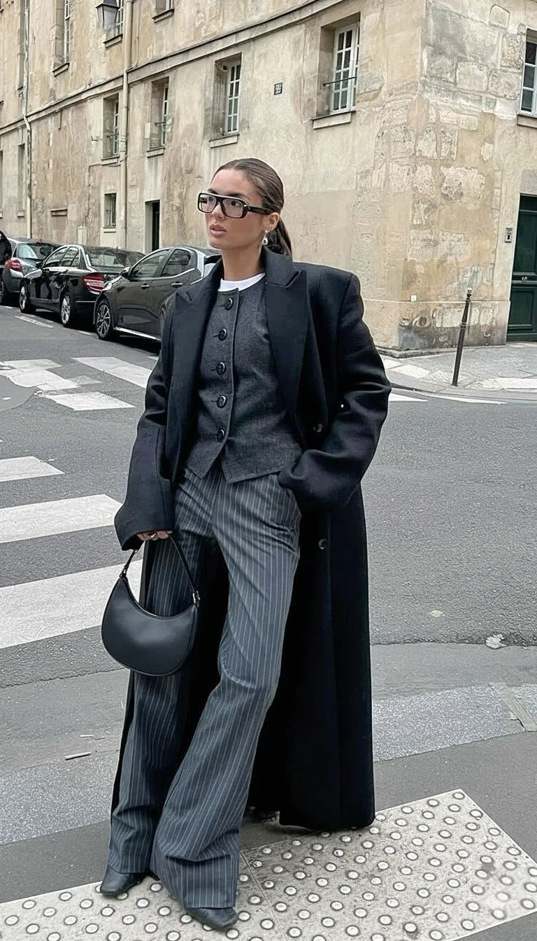 Cappotto Donna Lana Lungo Doppiopetto con Collo a Revers