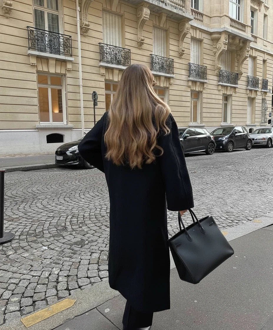Cappotto Donna Lana Lungo Doppiopetto con Collo a Revers